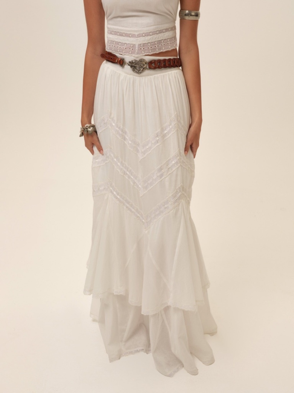 For Love & Lemons Lou Maxi Skirt L / White NWT